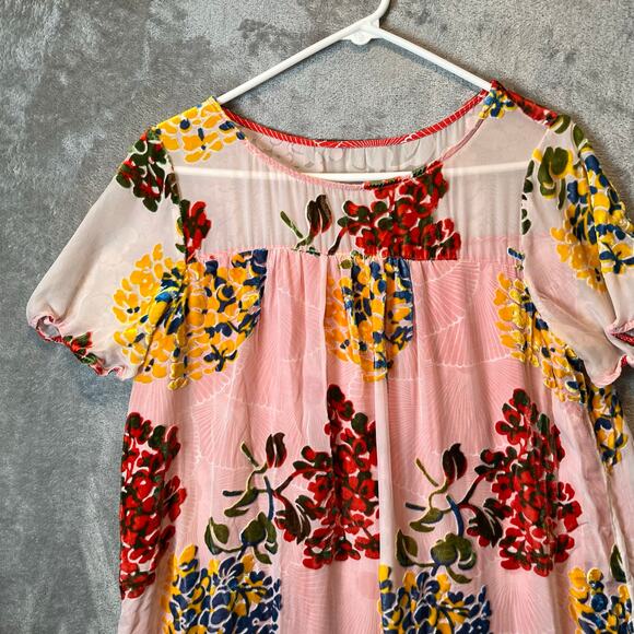 Anthropologie Maeve Flower Market Swing Dress Size Medium Silk Blend Red - Picture 2 of 7